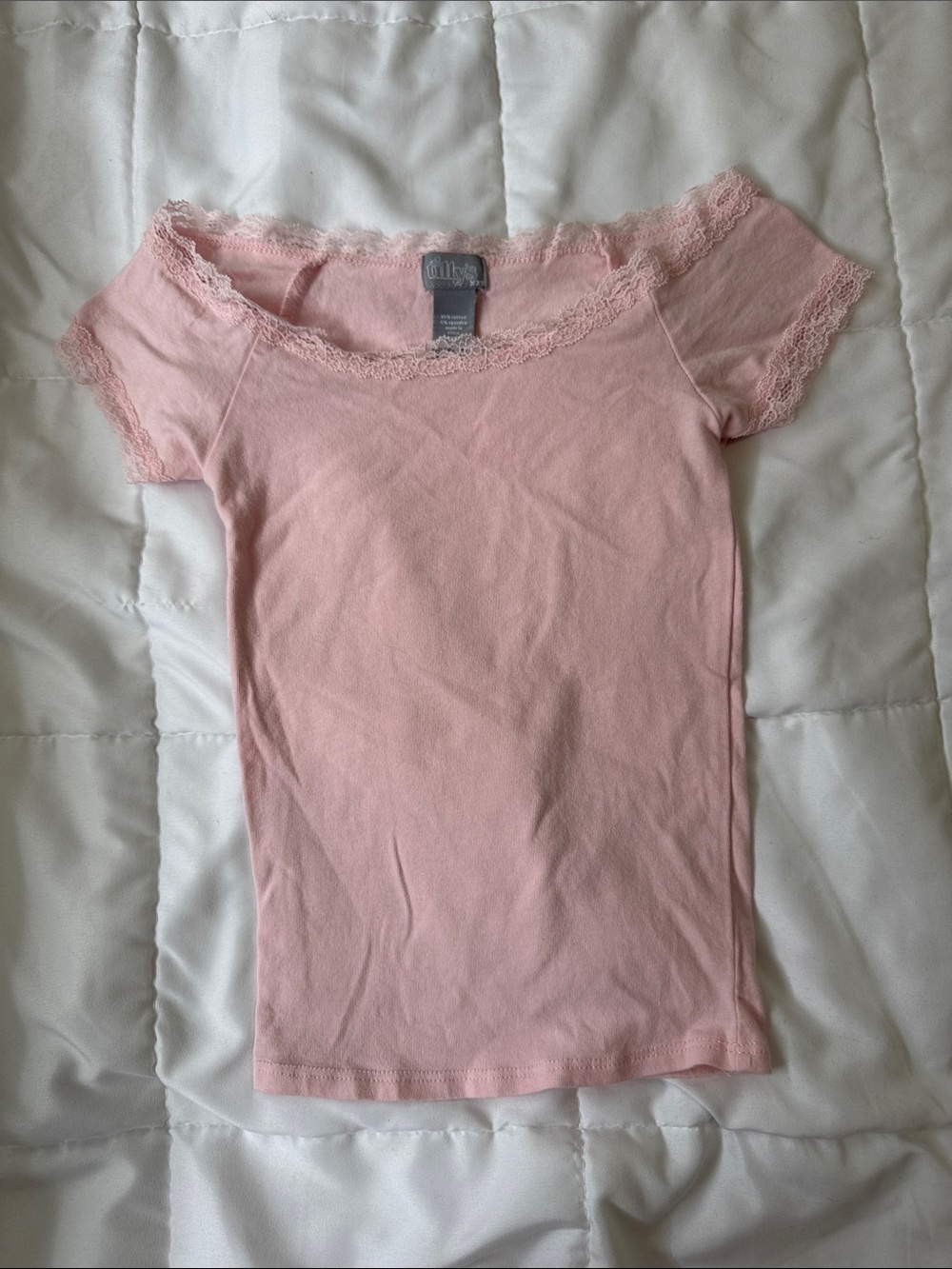 Tilly's Blush Pink Lace-Trim Short Sleeve Tee